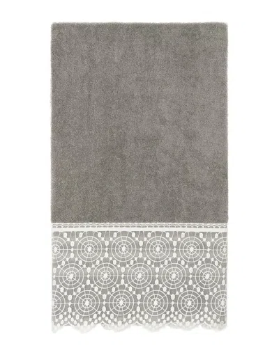 Linum Home Textiles 100% Turkish Cotton Arian Cream Lace Embellished Bath Towel In Gray