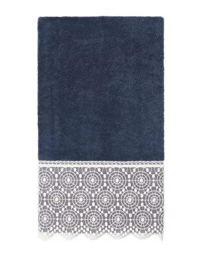 Linum Home Textiles 100% Turkish Cotton Arian Cream Lace Embellished Bath Towel In Navy