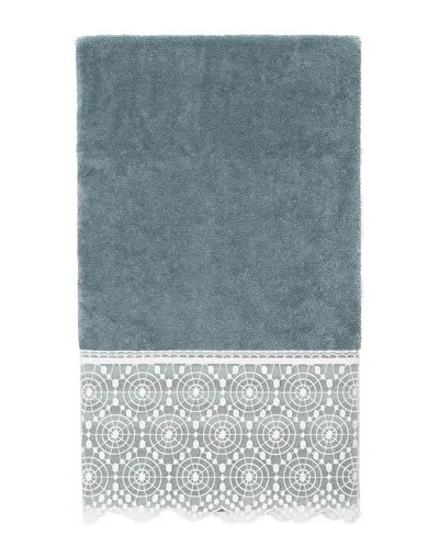 Linum Home Textiles 100% Turkish Cotton Arian Cream Lace Embellished Bath Towel In Teal