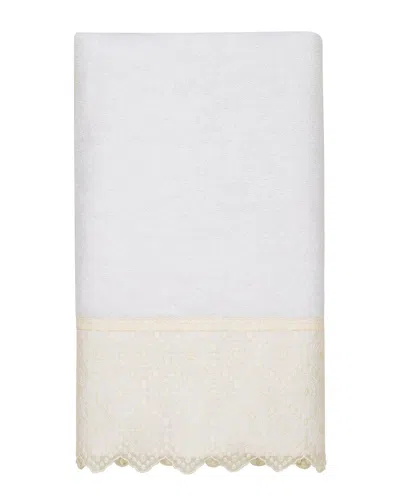 Linum Home Textiles 100% Turkish Cotton Arian Cream Lace Embellished Bath Towel In White
