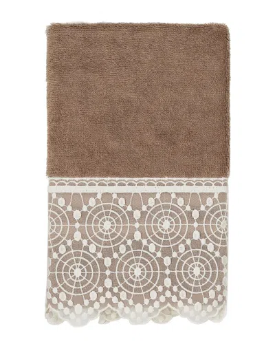 Linum Home Textiles 100% Turkish Cotton Arian Cream Lace Embellished Hand Towel In Beige