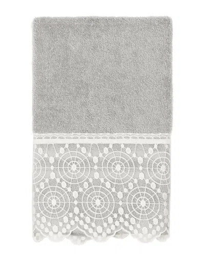 Linum Home Textiles 100% Turkish Cotton Arian Cream Lace Embellished Hand Towel In Gray
