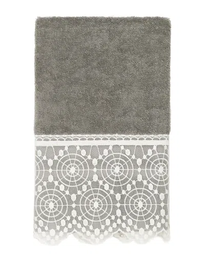 Linum Home Textiles 100% Turkish Cotton Arian Cream Lace Embellished Hand Towel In Gray