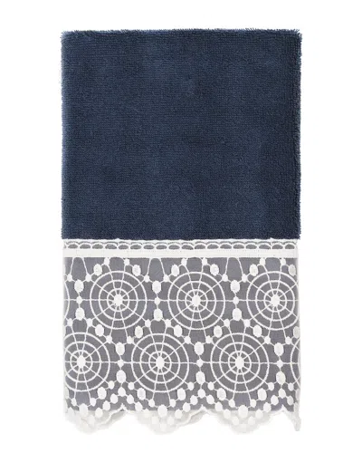 Linum Home Textiles 100% Turkish Cotton Arian Cream Lace Embellished Hand Towel In Navy