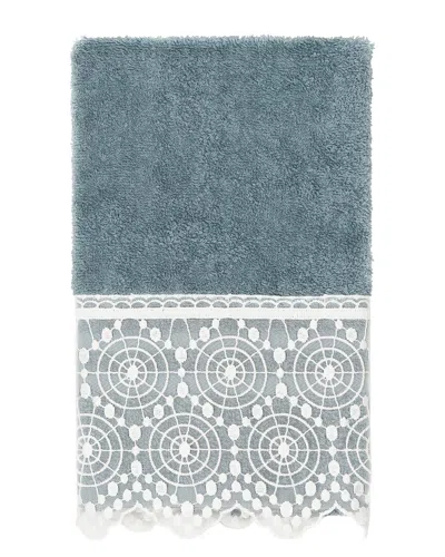 Linum Home Textiles 100% Turkish Cotton Arian Cream Lace Embellished Hand Towel In Teal