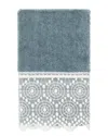 Linum Home Textiles 100% Turkish Cotton Arian Cream Lace Embellished Hand Towel In Teal
