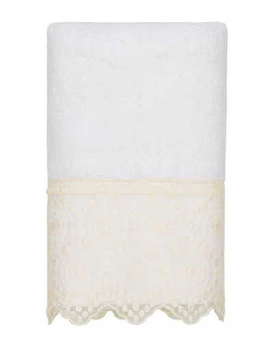 Linum Home Textiles 100% Turkish Cotton Arian Cream Lace Embellished Hand Towel In White