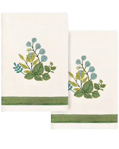 Linum Home Textiles 100% Turkish Cotton Botanica 2pc Embellished Hand Towel  Set In Neutral
