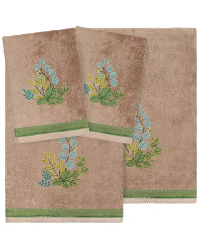 Linum Home Textiles 100% Turkish Cotton Botanica 4pc Embellished Towel Set In Brown
