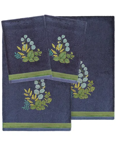 Linum Home Textiles 100% Turkish Cotton Botanica 4pc Embellished Towel Set In Blue