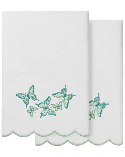 Linum Home Textiles 100% Turkish Cotton Britney Scallop 2pc Embellished Bath  Towel Set In Green