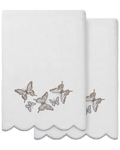 Linum Home Textiles 100% Turkish Cotton Britney Scallop 2pc Embellished Bath  Towel Set In White