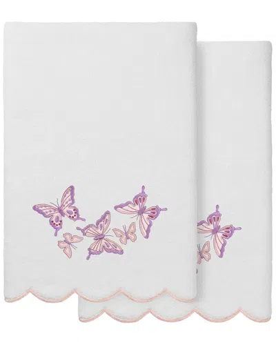 Linum Home Textiles 100% Turkish Cotton Britney Scallop 2pc Embellished Bath  Towel Set In Pink