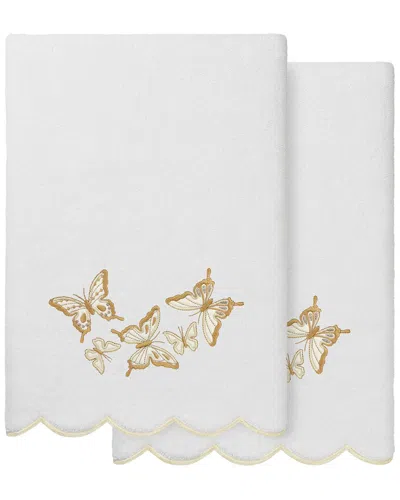Linum Home Textiles 100% Turkish Cotton Britney Scallop 2pc Embellished Bath  Towel Set In White