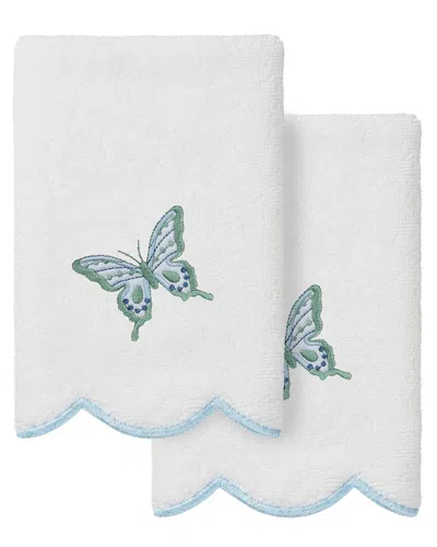 Linum Home Textiles 100% Turkish Cotton Britney Scallop 2pc Embellished  Fingertip Towel Set In Multi