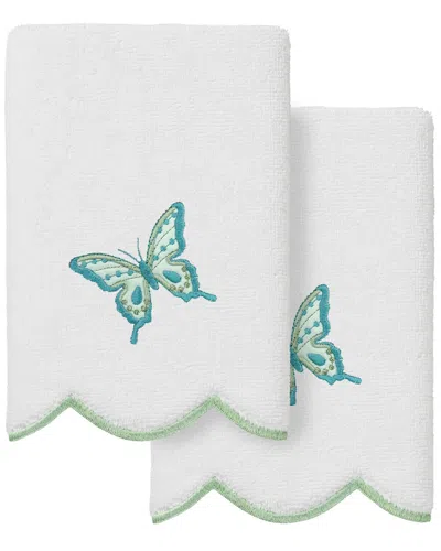 Linum Home Textiles 100% Turkish Cotton Britney Scallop 2pc Embellished  Fingertip Towel Set In Multi