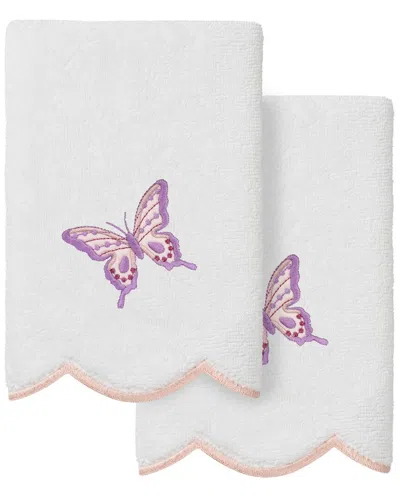Linum Home Textiles 100% Turkish Cotton Britney Scallop 2pc Embellished  Fingertip Towel Set In Multi