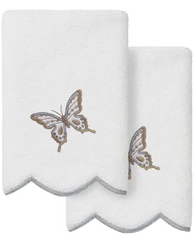 Linum Home Textiles 100% Turkish Cotton Britney Scallop 2pc Embellished  Fingertip Towel Set In Multi