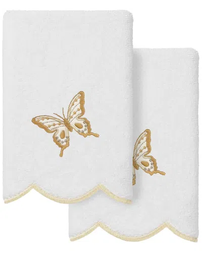 Linum Home Textiles 100% Turkish Cotton Britney Scallop 2pc Embellished Hand  Towel Set In Yellow