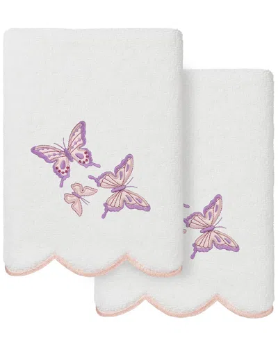 Linum Home Textiles 100% Turkish Cotton Britney Scallop 2pc Embellished Hand  Towel Set In Pink
