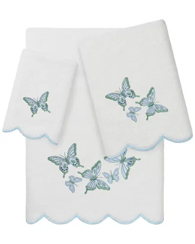 Linum Home Textiles 100% Turkish Cotton Britney Scallop 3pc Embellished Towel  Set In Blue