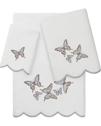 Linum Home Textiles 100% Turkish Cotton Britney Scallop 3pc Embellished Towel  Set In White