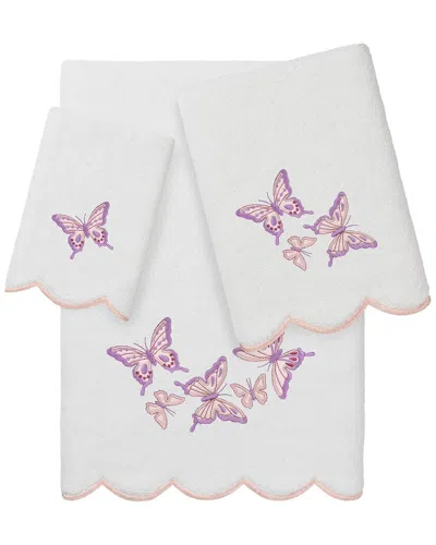 Linum Home Textiles 100% Turkish Cotton Britney Scallop 3pc Embellished Towel  Set In Pink