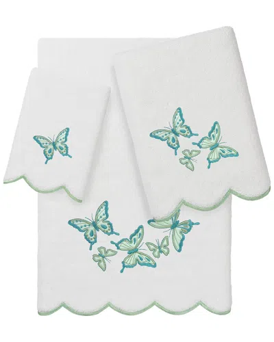 Linum Home Textiles 100% Turkish Cotton Britney Scallop 3pc Embellished Towel  Set In White