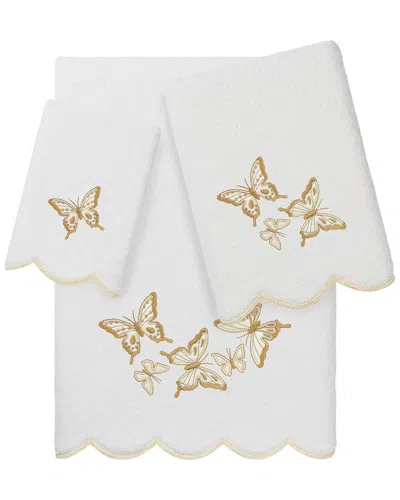 Linum Home Textiles 100% Turkish Cotton Britney Scallop 3pc Embellished Towel  Set In Yellow