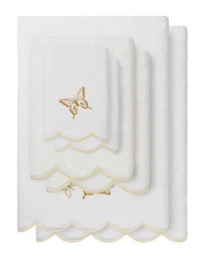 Linum Home Textiles 100% Turkish Cotton Britney Scallop 6pc Embellished Towel  Set In White