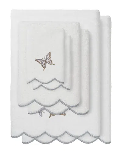 Linum Home Textiles 100% Turkish Cotton Britney Scallop 6pc Embellished Towel  Set In White