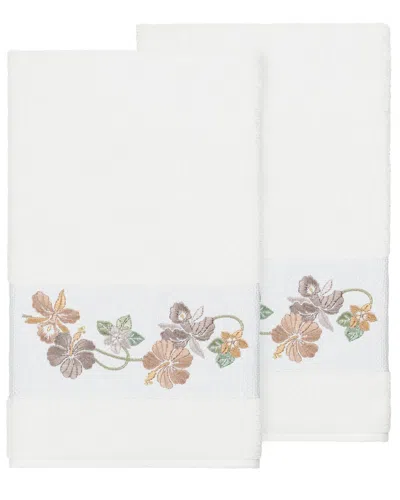 Linum Home Textiles 100% Turkish Cotton Caroline 2pc Embellished Bath Towel  Set In White