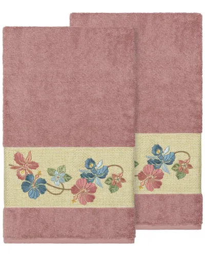 Linum Home Textiles 100% Turkish Cotton Caroline 2pc Embellished Bath Towel  Set In Pink