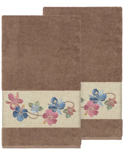 Linum Home Textiles 100% Turkish Cotton Caroline 2pc Embellished Bath Towel  Set In Brown