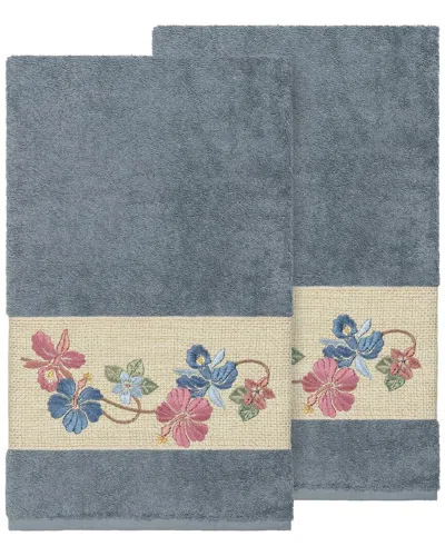 Linum Home Textiles 100% Turkish Cotton Caroline 2pc Embellished Bath Towel  Set In Blue