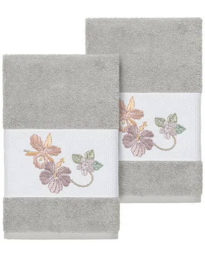 Linum Home Textiles 100% Turkish Cotton Caroline 2pc Embellished Hand Towel  Set In Gray