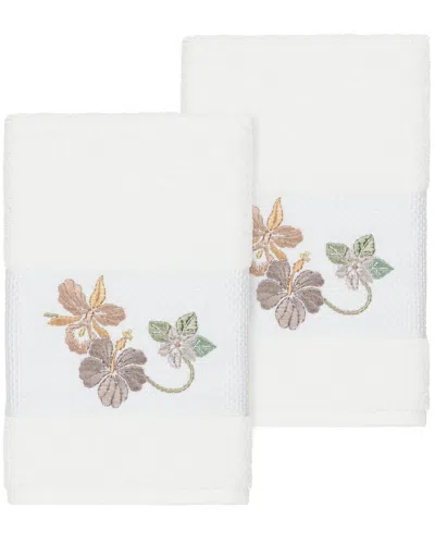 Linum Home Textiles 100% Turkish Cotton Caroline 2pc Embellished Hand Towel  Set In White