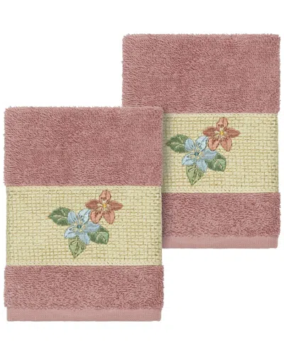 Linum Home Textiles 100% Turkish Cotton Caroline 2pc Embellished Washcloth Set In Pink