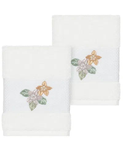 Linum Home Textiles 100% Turkish Cotton Caroline 2pc Embellished Washcloth Set In White