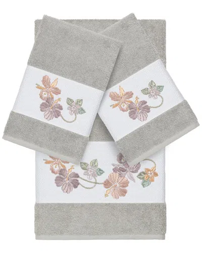 Linum Home Textiles 100% Turkish Cotton Caroline 3pc Embellished Towel Set In Gray