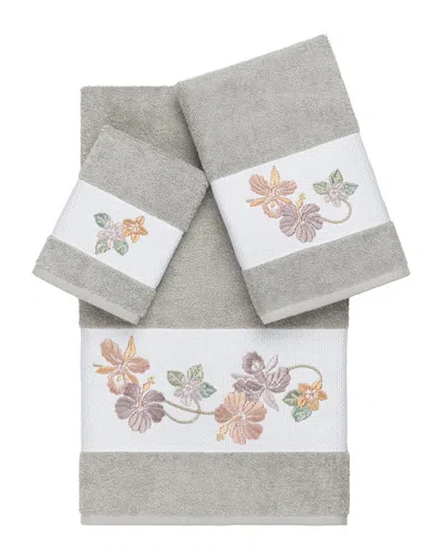 Linum Home Textiles 100% Turkish Cotton Caroline 3pc Embellished Towel Set In Gray