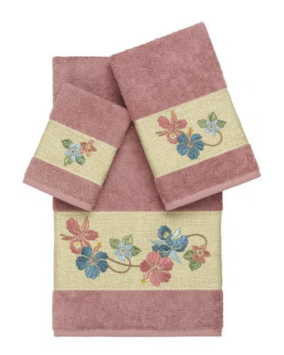 Linum Home Textiles 100% Turkish Cotton Caroline 3pc Embellished Towel Set In Neutral