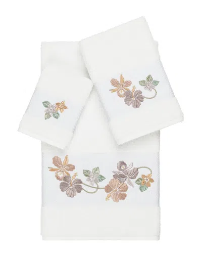 Linum Home Textiles 100% Turkish Cotton Caroline 3pc Embellished Towel Set In White