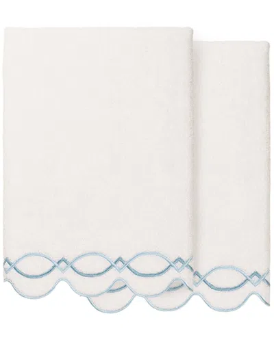 Linum Home Textiles 100% Turkish Cotton Diamond Chain Scallop 2pc Embellished  Bath Towel Set In Blue