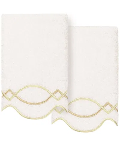 Linum Home Textiles 100% Turkish Cotton Diamond Chain Scallop 2pc Embellished  Fingertip Towel Set In Gold