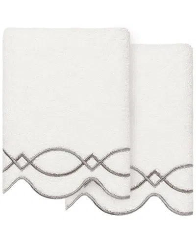 Linum Home Textiles 100% Turkish Cotton Diamond Chain Scallop 2pc Embellished  Hand Towel Set In Brown