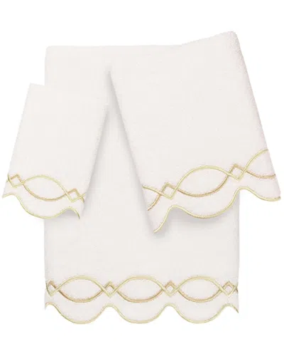 Linum Home Textiles 100% Turkish Cotton Diamond Chain Scallop 3pc Embellished  Towel Set In Brown