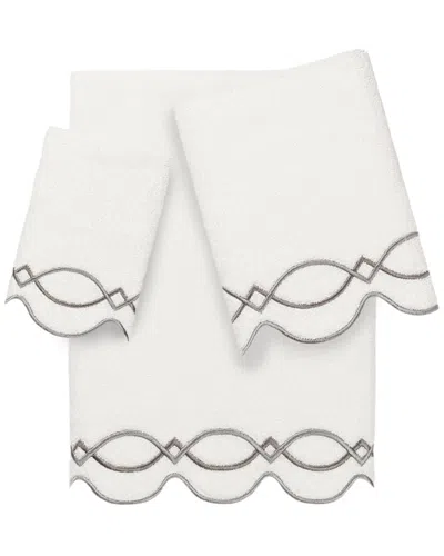 Linum Home Textiles 100% Turkish Cotton Diamond Chain Scallop 3pc Embellished  Towel Set In Multi