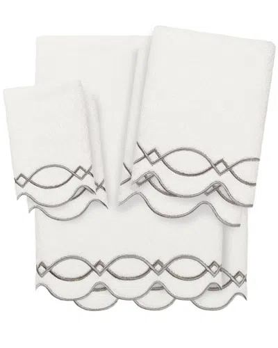Linum Home Textiles 100% Turkish Cotton Diamond Chain Scallop 6pc Embellished  Towel Set In White