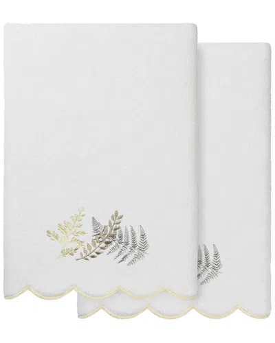 Linum Home Textiles 100% Turkish Cotton Fern Toss Scallop 2pc Embellished Bath  Towel Set In White